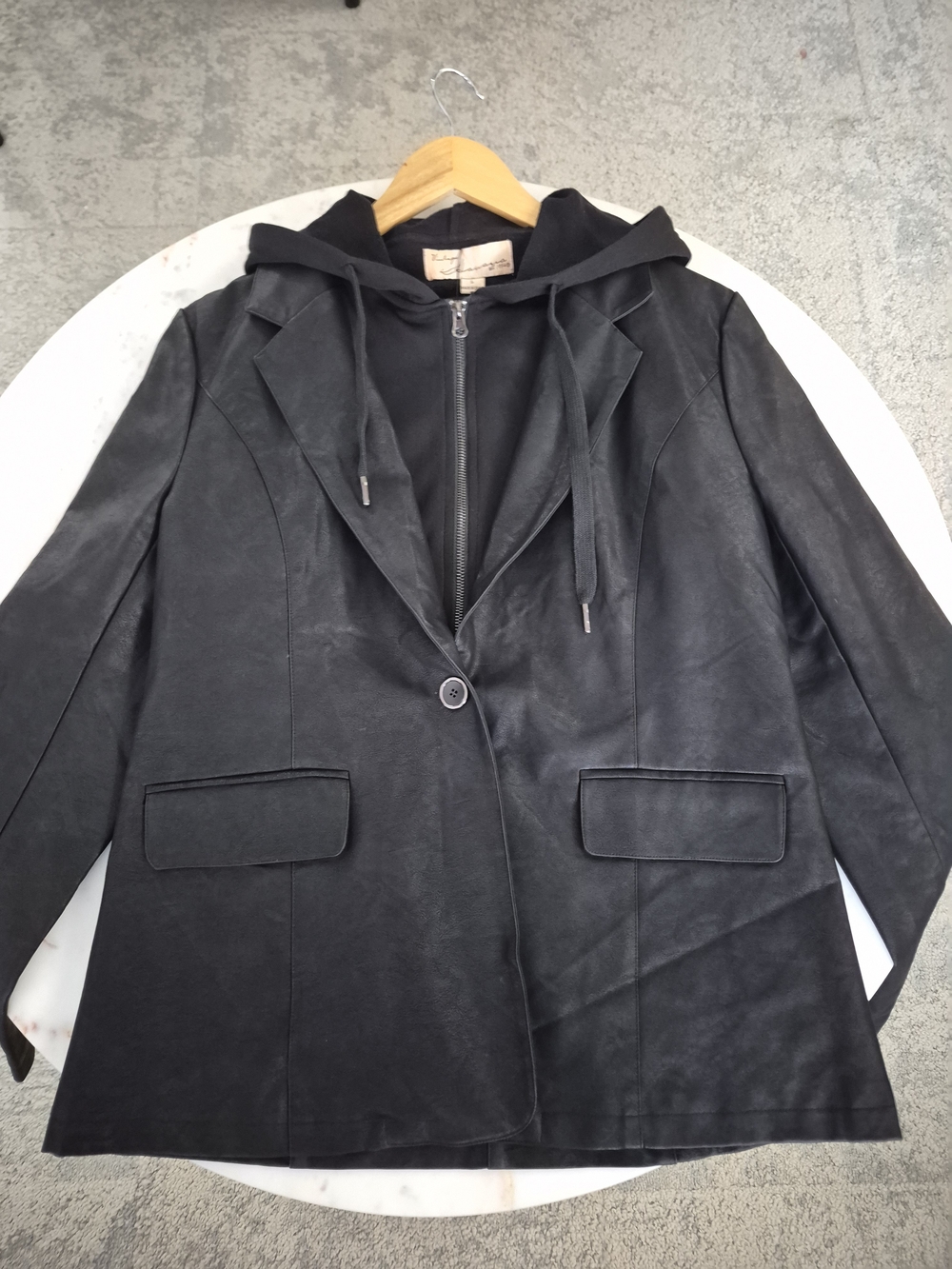 Vintage Havana Faux Leather Hooded Jacket Black Large